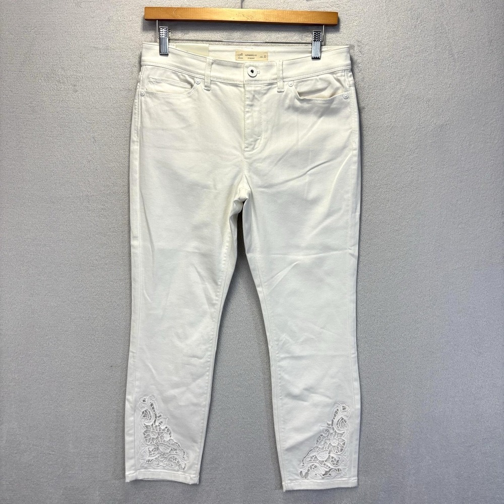 NWT J. Jill Authentic Fit Cropped Jeans Womens 6 White Lace Embroidered Hem